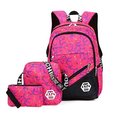 3 pcs/sets School Backpack for Teenagers Girls school bags kid backpacks Canvas School Bag mochila escolar: rose