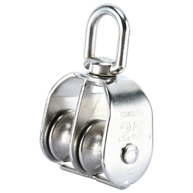 3 Pack M25 Double Pulley Block in 304 Stainless Steel Crane Swivel Hook Double Pulley Roller Loading