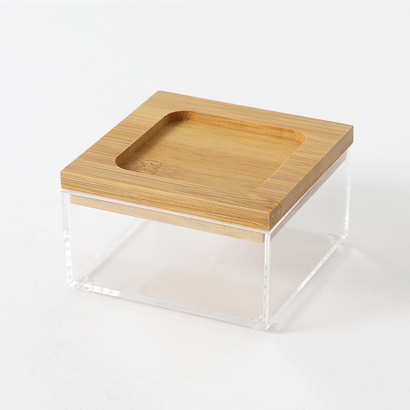 Acrylic wooden storage box Transparent bamboo cover Desktop storage Organizer for kitchen living room Small Storage container: 2250w