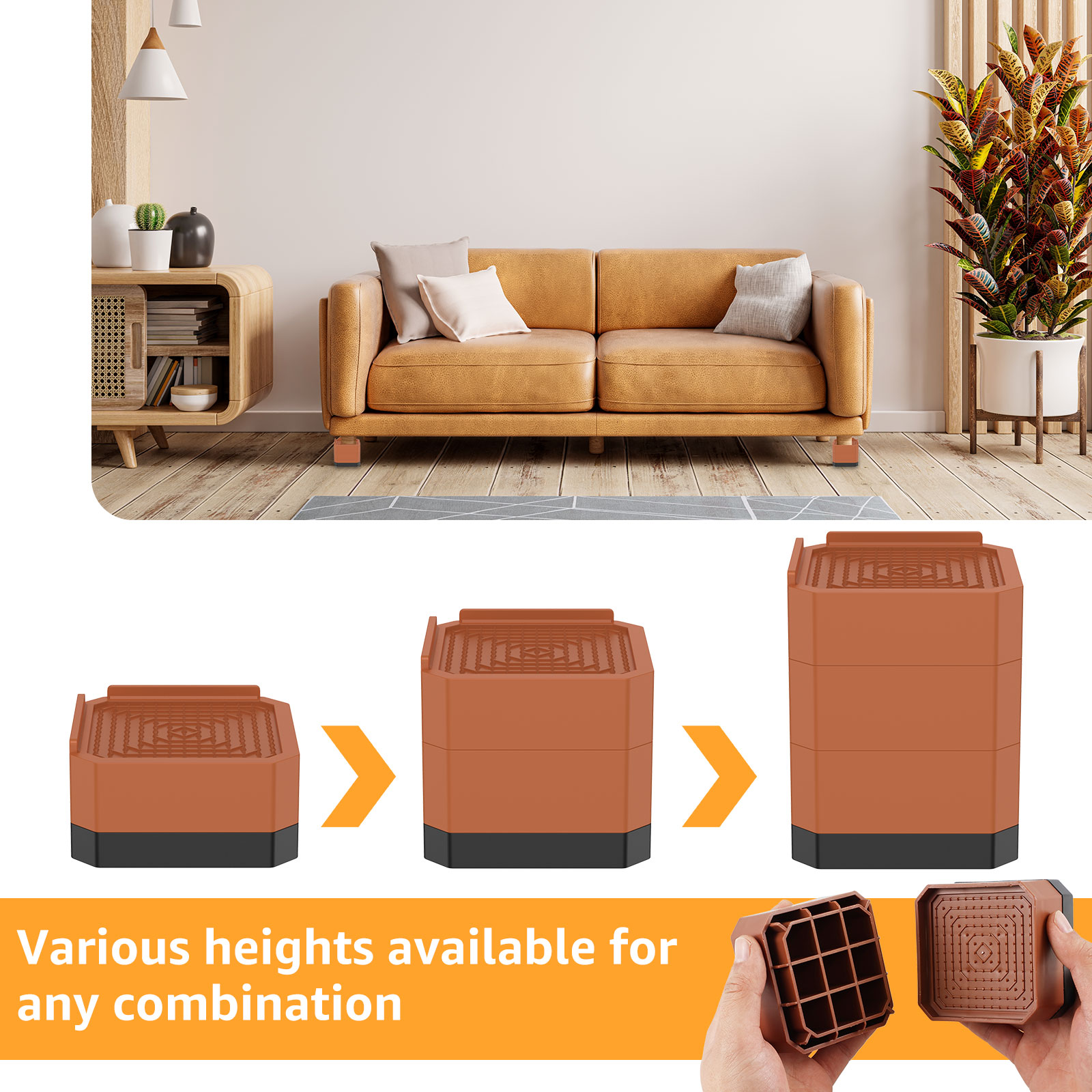 4 Inch Bed Risers 3-Layer Heavy-Duty Table Leg Extenders Detachable Adjustable Furniture Risers Square Heightening Foot Pad Feet