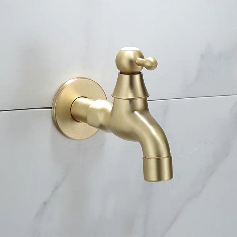 Guldborste mässing kalltapp guldkran enkel kallmopp poolkran guld tvättmaskin kran koppar triangelventil balkongmoppmunstycke