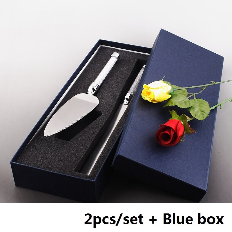 2 stuks Zilveren Cake Knife Server Set Acryl Handvat Glazen Kristallijn Cake Spatel Wedding Party Rvs