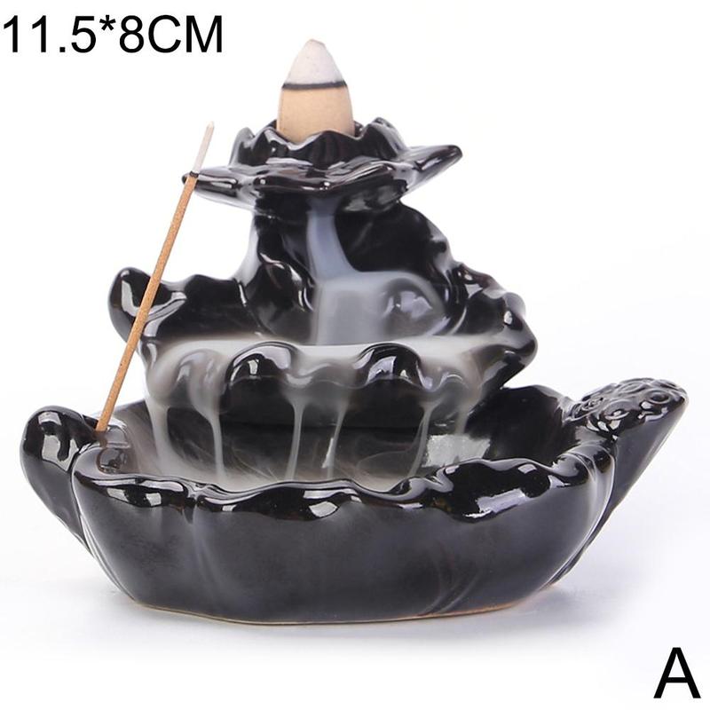 1pc criativo cachoeira queimador de incenso suporte de incenso cerâmica artesanal backflow queimador de incenso decoração cones: A