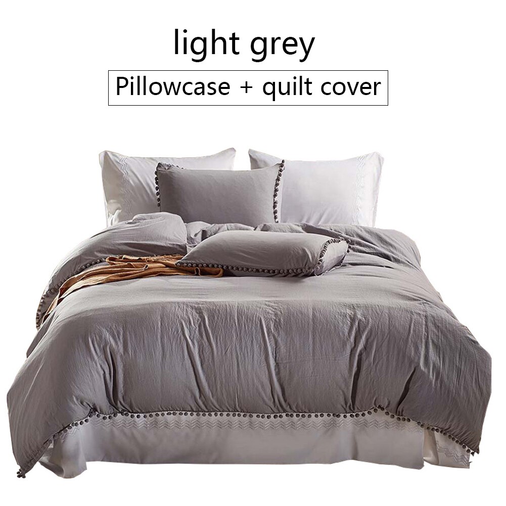 Pink Princess Bedding Sets With Plush Ball Decorative Duvet Cover Set 2/3pcs Twin Double Queen Quilt Cover (No Sheet No Filling): Light Grey / Queen