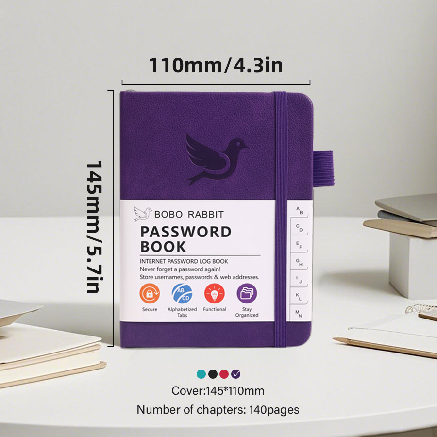 Password Book with Alphabetical tabs,Internet Address Organizer, Logbook Password Keeper for Website Logins, Book Keeper: Burgundy