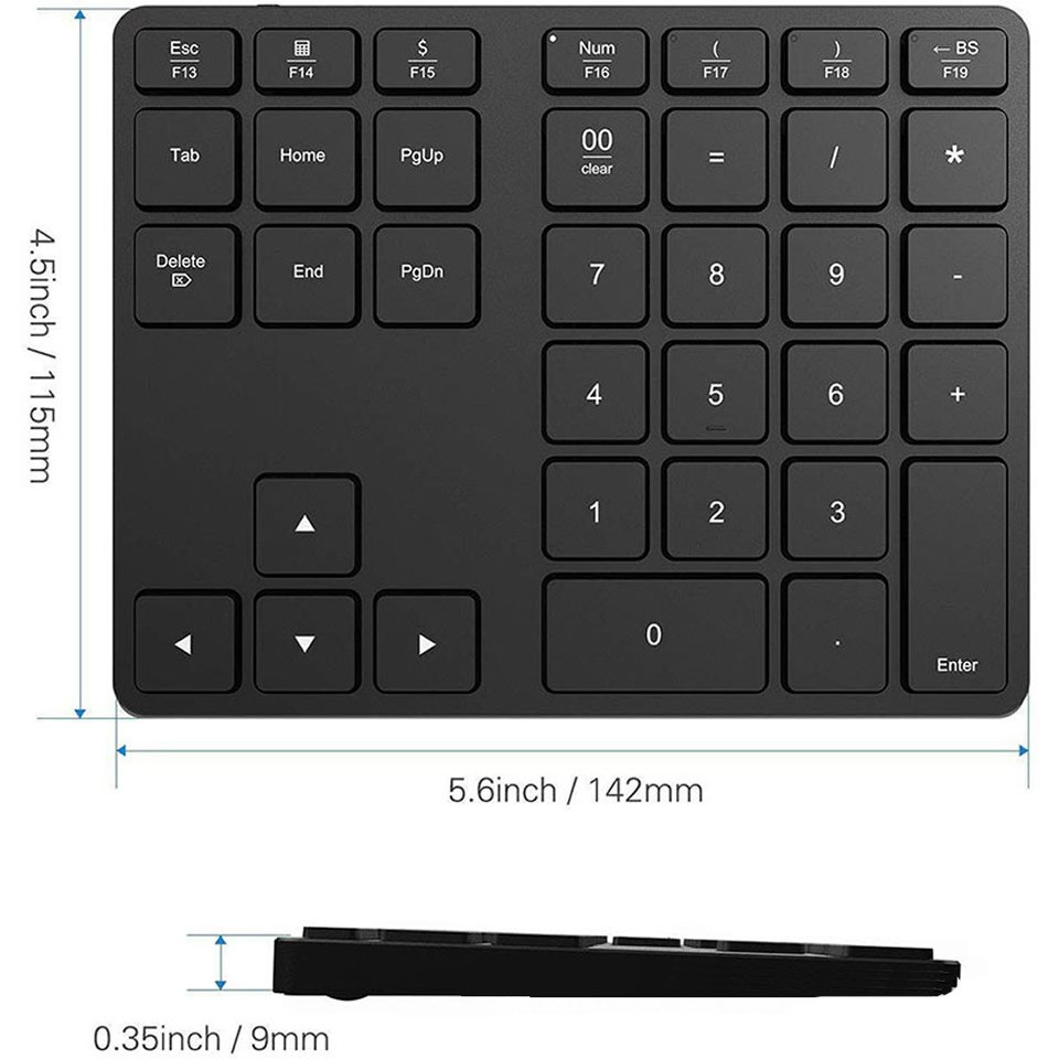 Teclado numérico inalámbrico con Bluetooth 5,0, teclado Digital de 35 teclas para cajero de cuentas, Windows, IOS, Mac OS, Android, PC, tableta y portátil