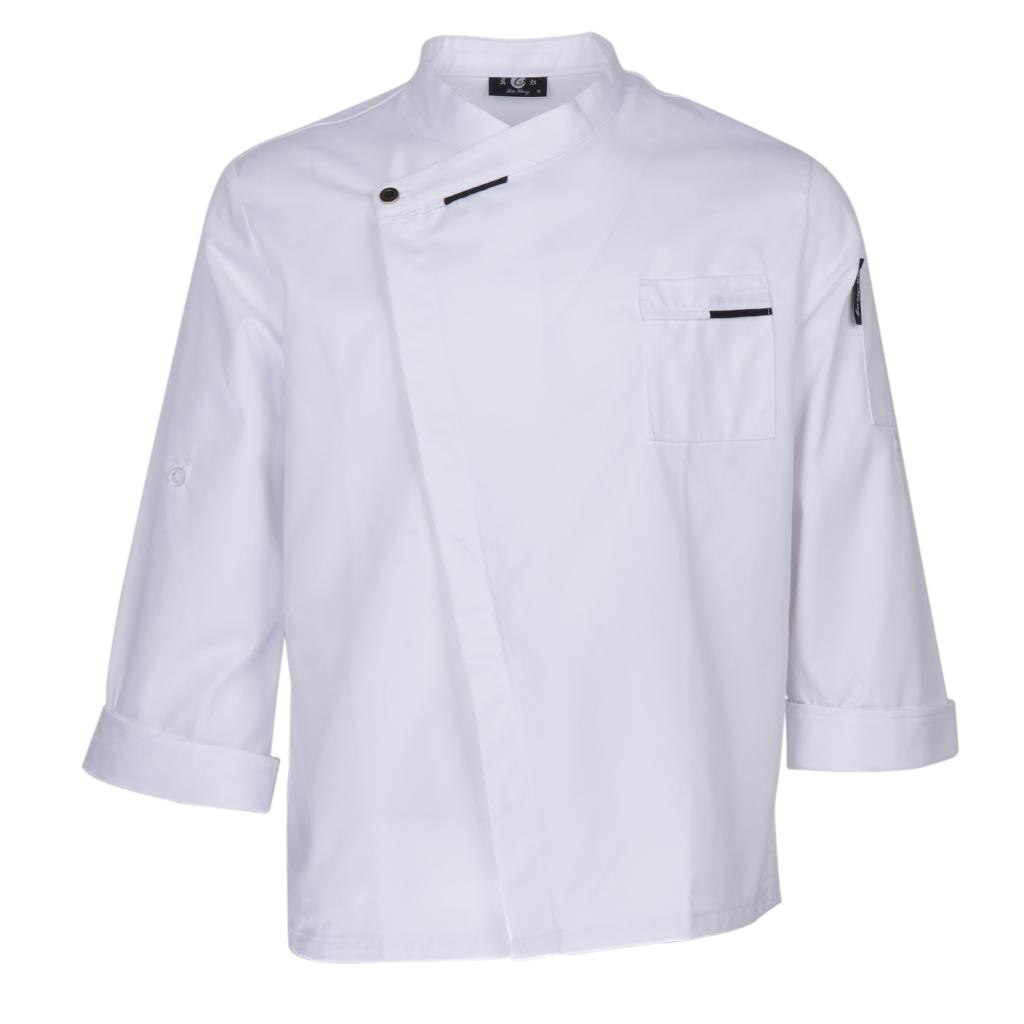 Unisex kokjakker frakke lange ærmer skjorte tjener servitrice køkkenuniformer: Hvid l