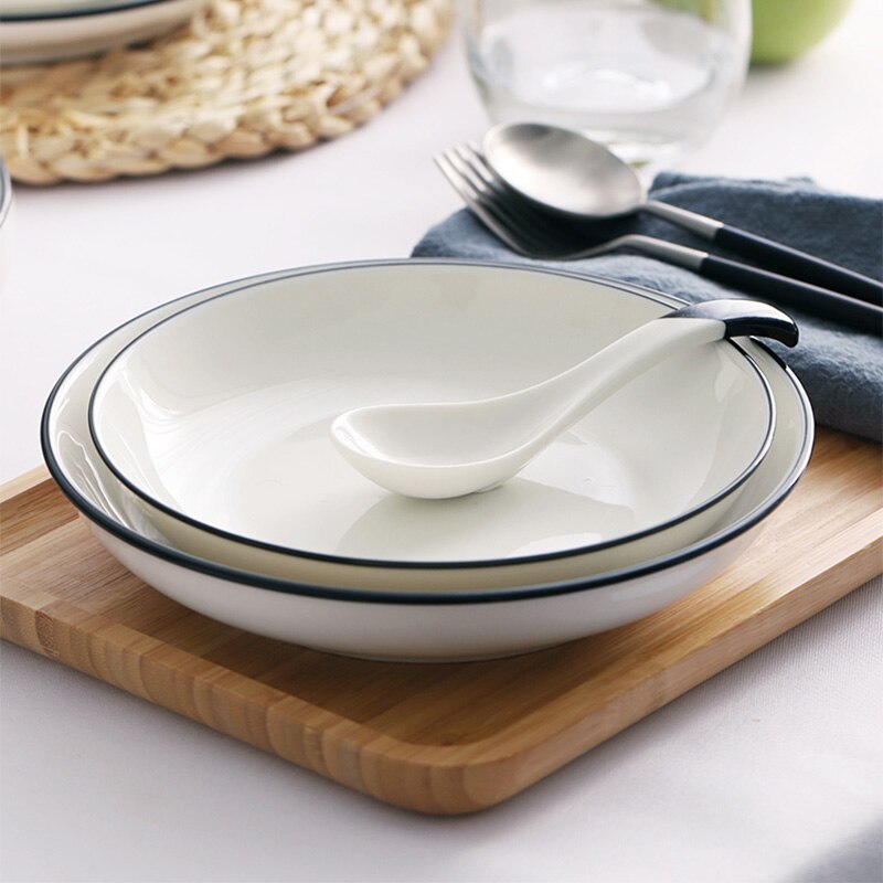 Płyta ceramiczna stek talerz styl skandynawski czarne obramowanie zastawa stołowa miska ins talerze obiadowe wysokiej klasy porcelanowa zastawa stołowa