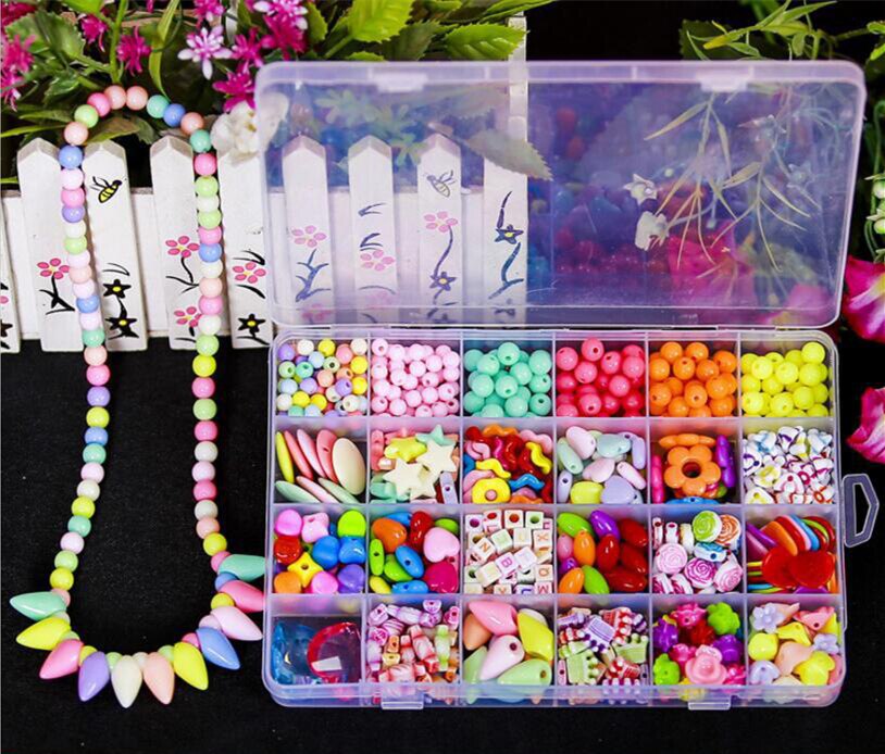 Jouet perlé fait à la main avec ensemble d&#39;accessoires pour enfants, 24 grilles créatives, fabrication de bijoux pour filles, jouets éducatifs, pour enfants