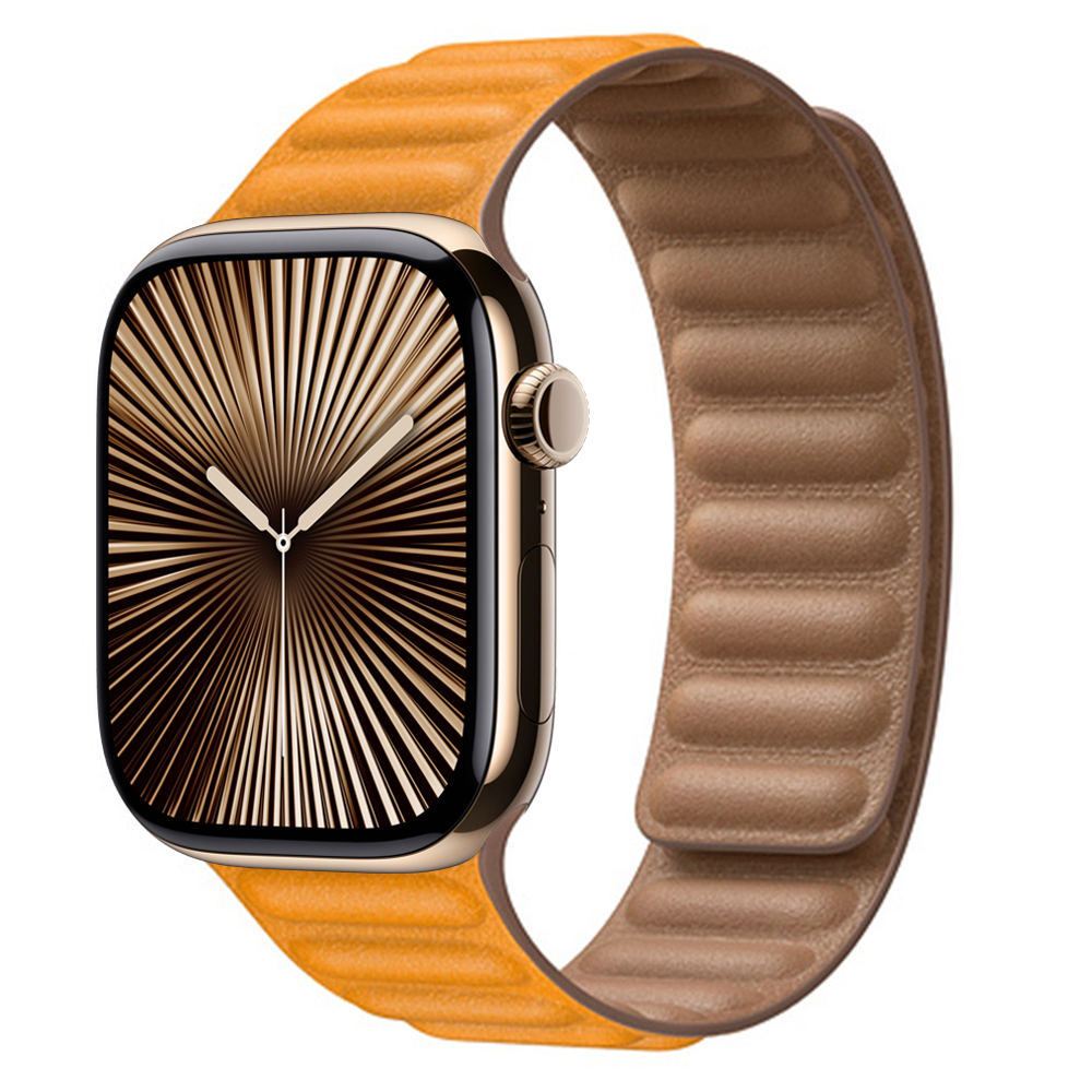 Enlace de cuero para Apple watch band 44mm 45mm 40mm 38 42 pulsera de bucle magnético iWatch seires SE 6 7 8 9 10 46mm ultra2 49mm: Amarillo plata / 14 mm