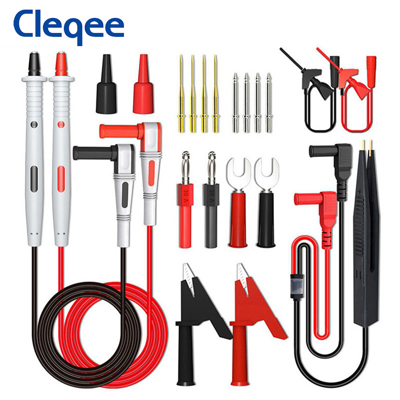 Cleqee P1503E Multimeter Test Leads Kits with Replaceable Needle Probes Alligator Clip 4mm Banana Plug PVC Cable 1000V