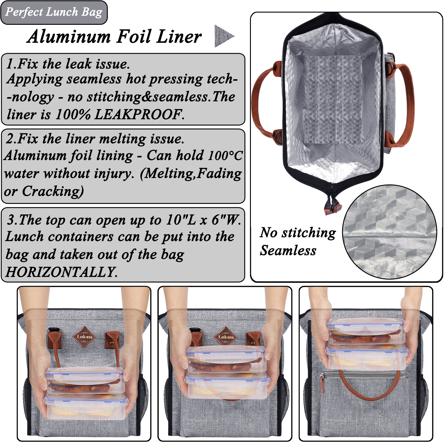 Borsa da pranzo isolata LOKASS borse frigo a prova di perdite borsa termica da pranzo con tracolla rimovibile per donna uomo