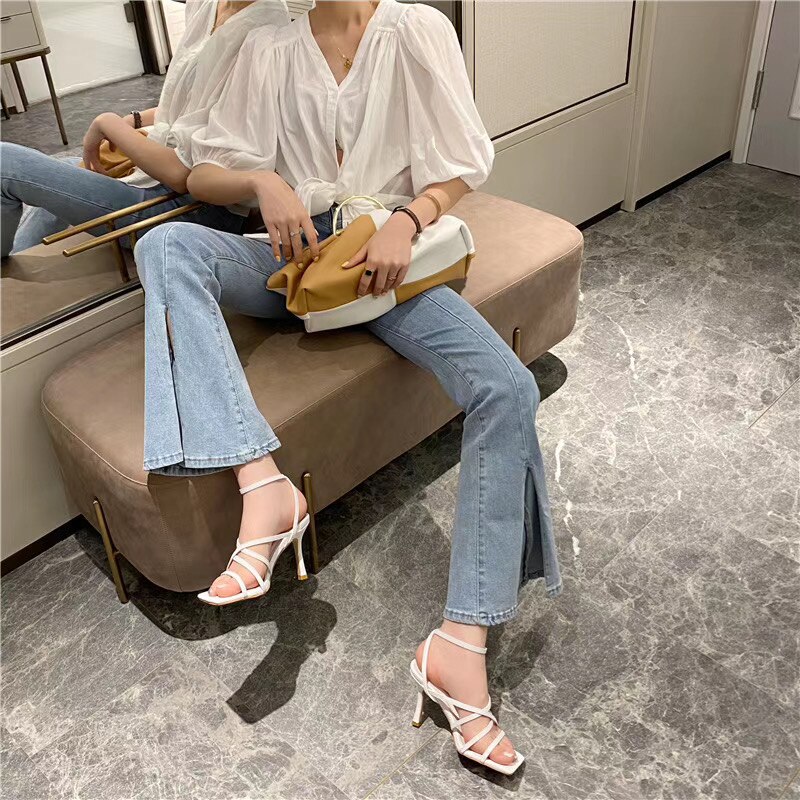 Dames sandalen nette schoenen smalle band open teen holle zomer feest sandalen bruids pumps zwart/wit/groen/paarse sandalen
