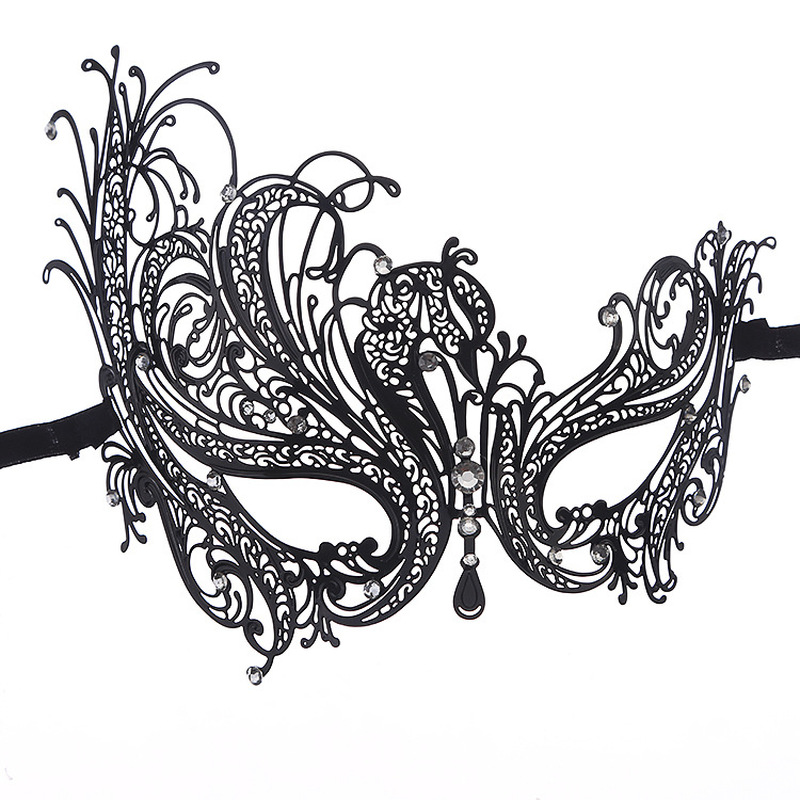 Halloween maskerad smink ihålig svan strass phoenix ögonmask lyxig fantom metall venetianska festmasker