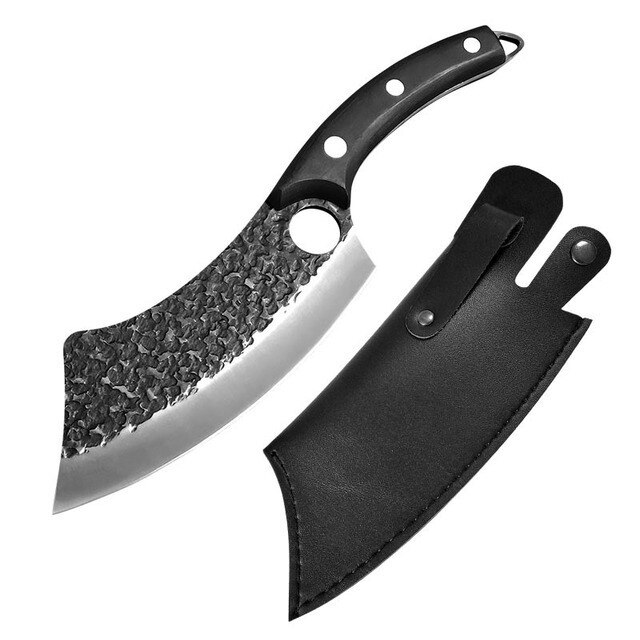 5.5 Inch Meat Cleaver Hand Forged Boning Knife Serbian Chef Knife Stainless Steel Kitchen Knife Butcher Fish Knife: F Black with Black