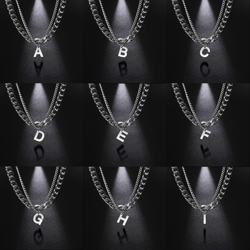 Roestvrij stalen dubbellaagse kettingen voor mannen vrouwen Eenvoudige 26-letter hanger ketting Mode damessieraden voor feestcadeau