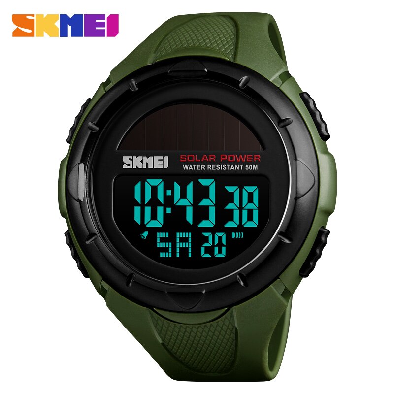 Skmei Solar Power Mannen Digitale Horloge Sport Horloges Chronograaf 5Bar Waterdicht Horloge Mannen Klok Relogio Masculino 1405: Green