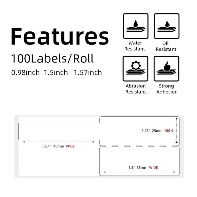 Phomemo Cable Label/Wire Lable, Yellow, 0.98&quot;x1.5&quot;-1.57&quot; (25x38-40mm) 100 Labels/Roll for Phomemo M110 Label Printer