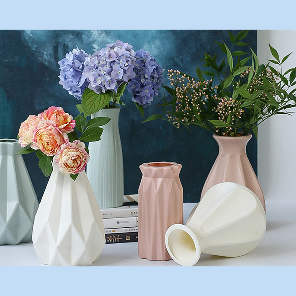 1Pce Nordic decorative vase imitation ceramic flower basket plastic vase decorative ornament flower pot vase ornament