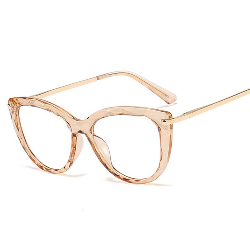 LNFCXI TR90 Women's Transparent Glasses Frames Metal Spring Leg Female Crystal Multi Section Eyeglasses Frames Oculos: C2 Transparent Tea