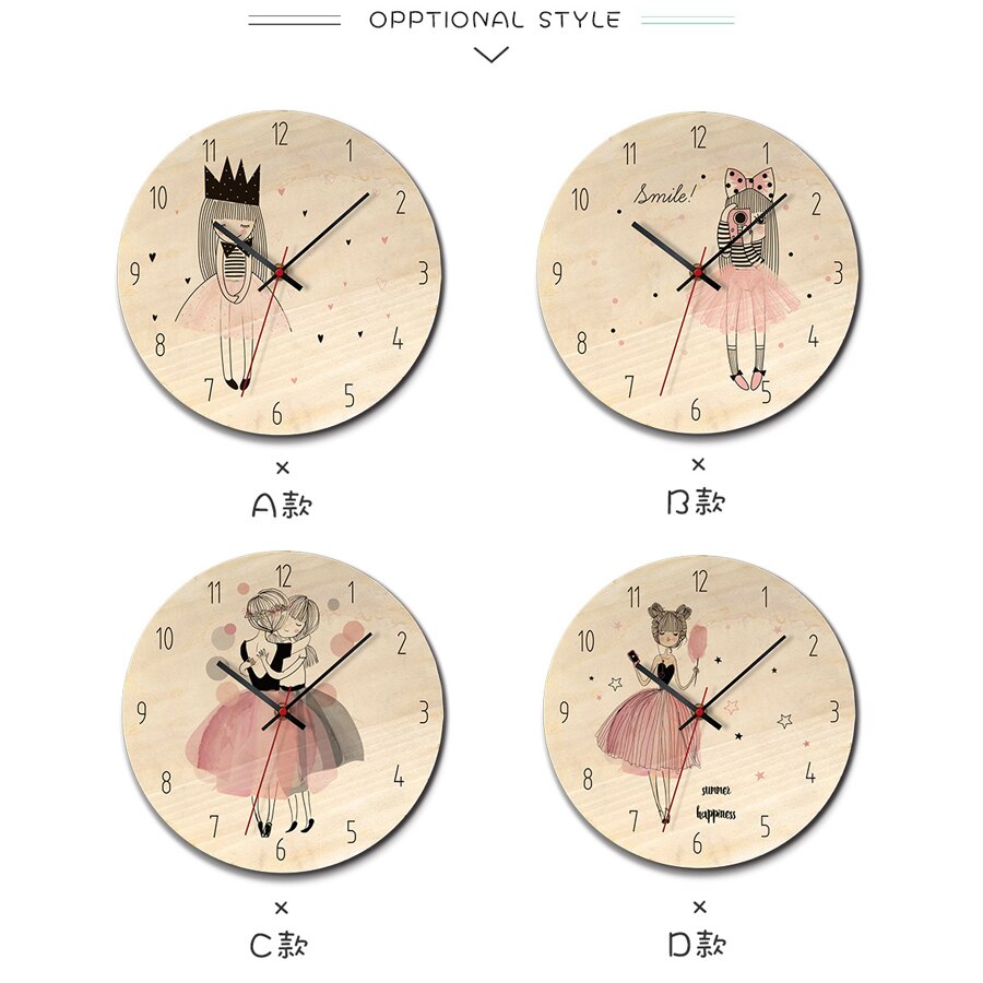 Horloge murale en bois nordique moderne 3D décoration en bois fille chambre dessin animé mignon horloge murale montre murale décoration de la maison