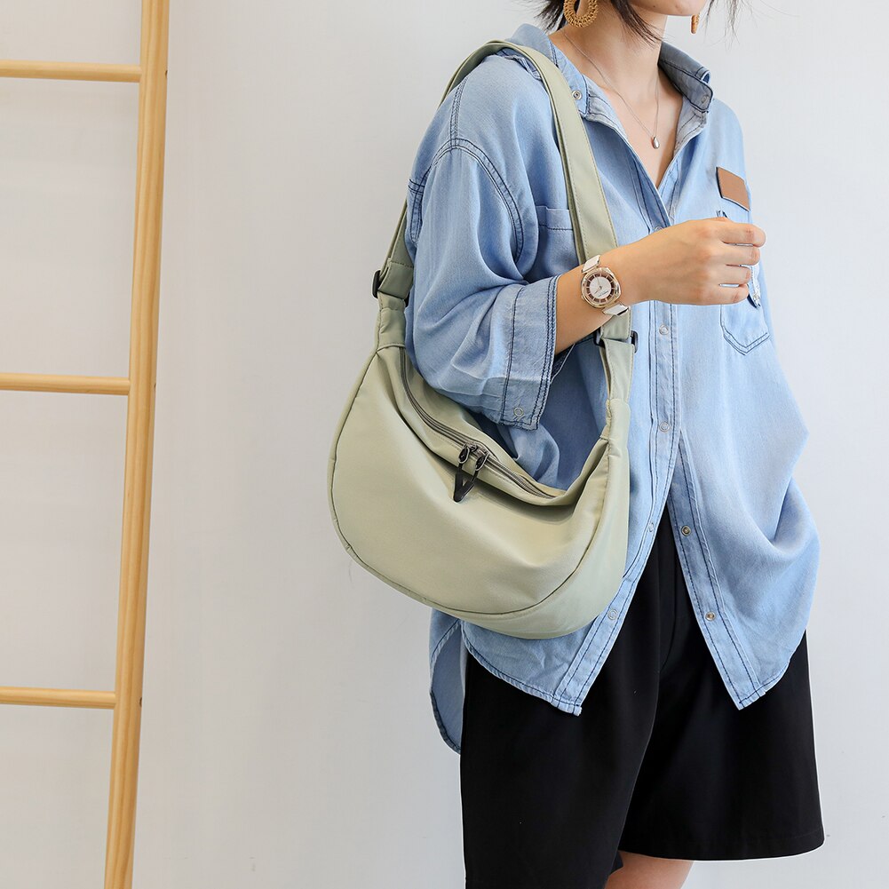 Eenvoudige, veelzijdige tas voor dames, schoudertas van canvas met grote capaciteit, hobo-crossbodytas voor dames