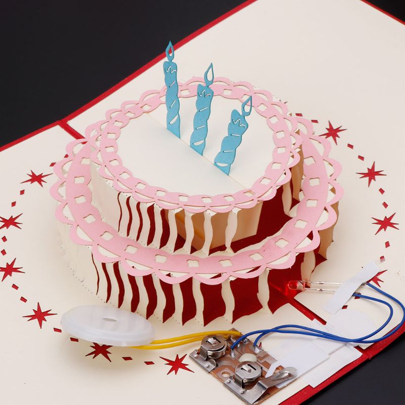 3d pop up cartão feliz aniversário bolo música led cartão com envelope novo