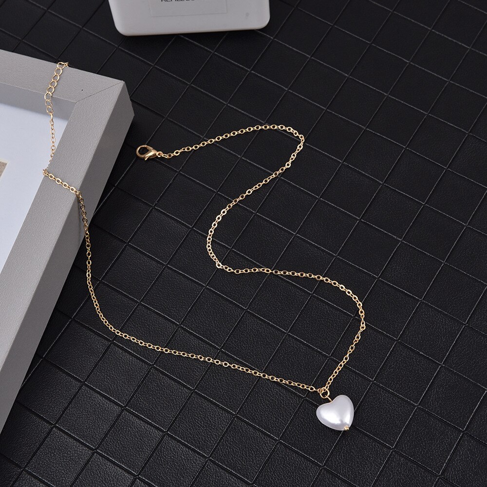 Collar de corazón de perlas para mujer, gargantilla de cadena de clavícula, joyería , de ,: NC20Y0076