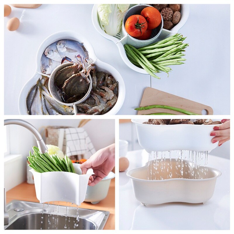 Fregadero de plástico de doble plato para lavar cesta para vegetales plato de fruta fregadero de drenaje de cocina cesta de almacenamiento a