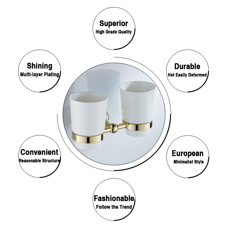Bronze Double Cup Holders Black Gold Luxury Toothbrush Shelf Brass Chrome Wall Mounted Toothpaste Holder for Bathroom Accessory