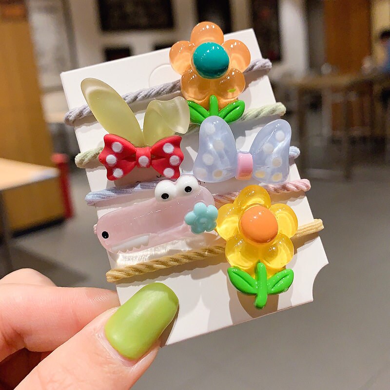 5 Stks/set Cartoon Dinosaurus Kids Haarbanden Leuke Meisjes Boog Konijn Kids Hoofddeksels Elastische Haarbanden Baby Girl Haar Accessoires