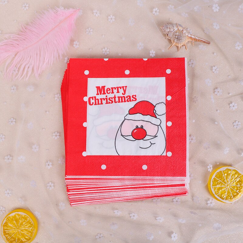 20 stk juleservietter papir julemand print festival serviet lommetørklæde til hjemmet julebord dekoration