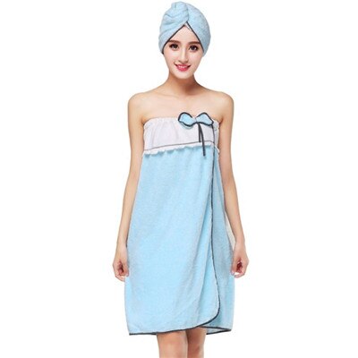 Absorberende Microfiber Stof Strand Badhanddoek Set Met Haar Band Wearable Vrouw Bad Rokken Dame Badjas Zachte Badkamer Handdoek Set: Blue