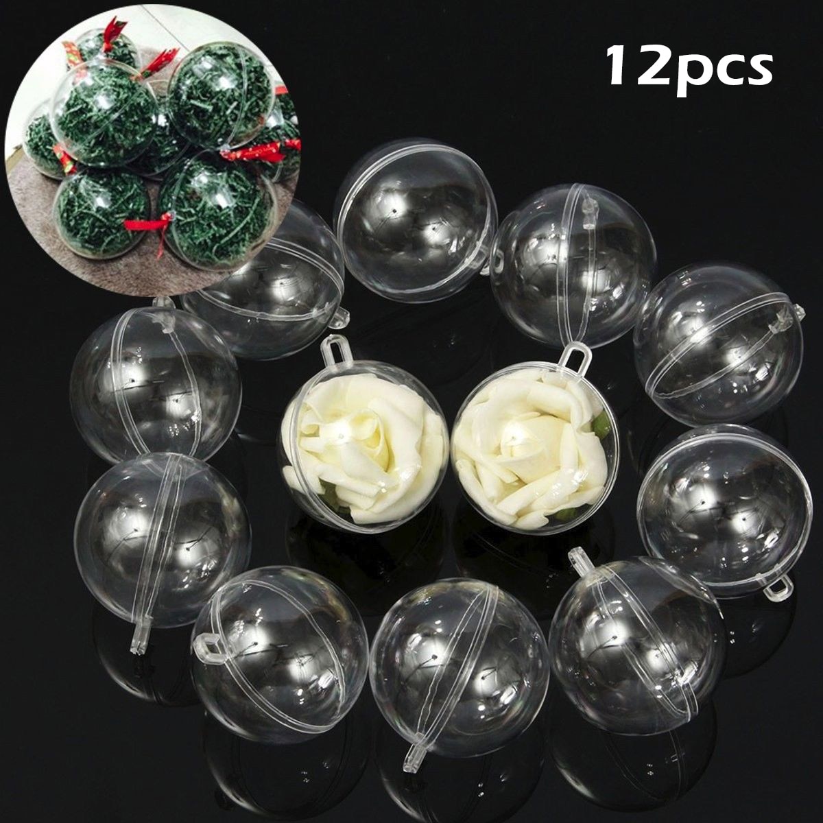 12X Bal Plastic Kerstballen Doorzichtige Invulbare Kerstboom Ornament