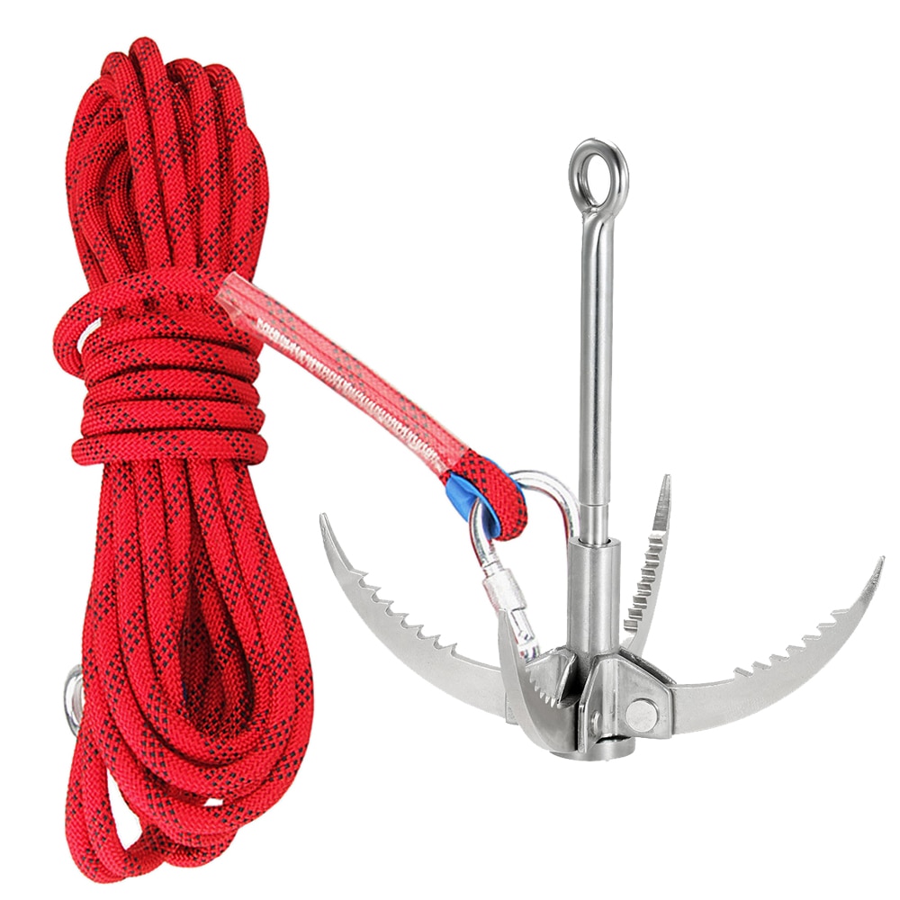 Outdoor Climbing Set with Climbing Rope 4 Claw Grappling Hook Outdoor Tool Static Rock Climbing Rope Escape Rescue Rope