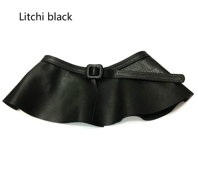 Bredt guld bælte kvinder korset metal dekoreret bælter pu læder flæse nederdel peplum linning cummerbunds kvindelige kjole rem bælte: Litchi sort