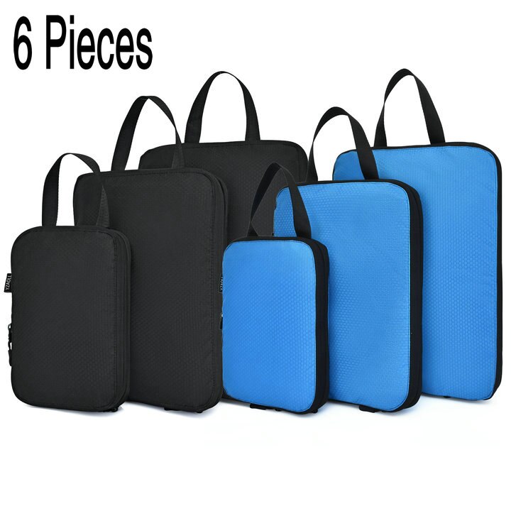 Soperwillton Compression Packing Cubes Set For Travel 3 Sizes 3 6 Pieces Travel Luggage Packing Organizers Accessories #9004: 6pcs Black and Blue