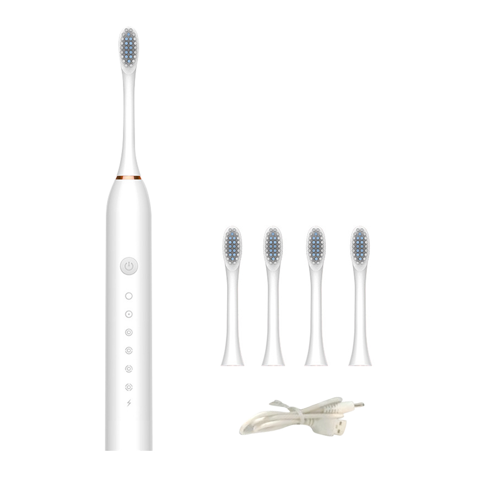 Cepillo de dientes eléctrico portátil para adultos, recargable por USB con cabezal, 6 modos de higiene bucal, impermeable, vibración Sónica, para el hogar: Blanco