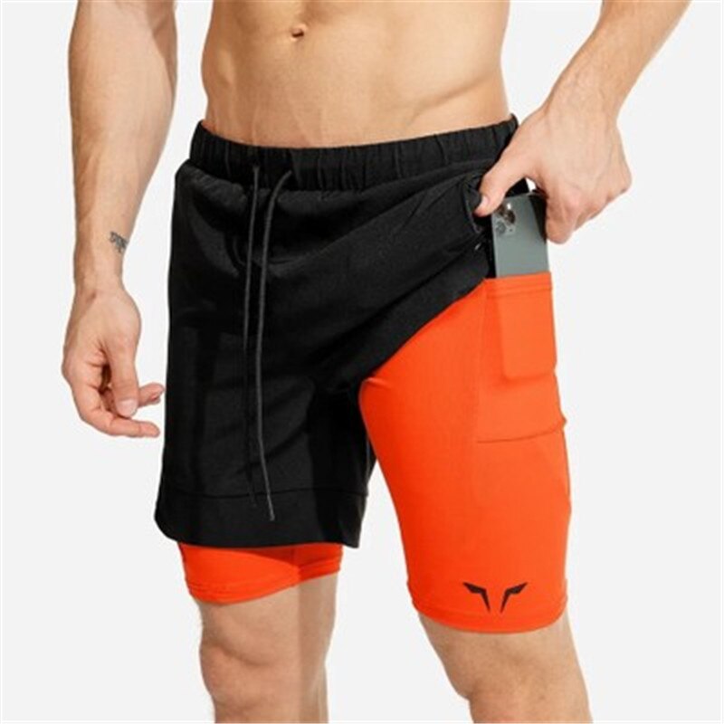 Double-Layer Fitness Shorts Mannelijke Zomer Dunne Gedeelte Anti-Glare Voering Sneldrogende Running Elastische Ademend Vijf-Punt Broek: Bruin / M