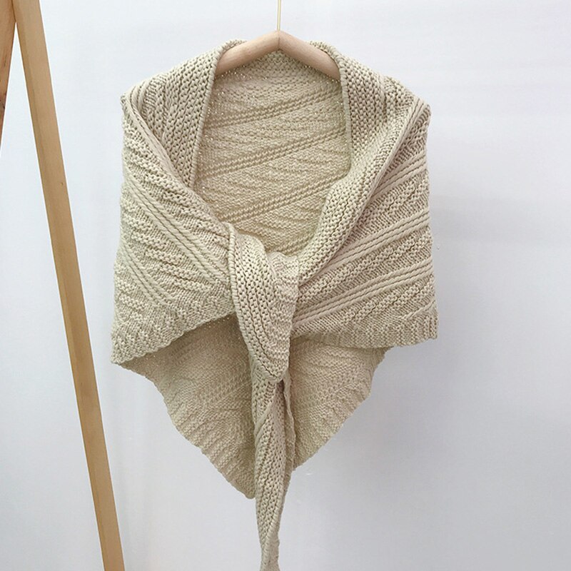 Solide vinter kvinder tørklæde trekant ponchoer strikket sjal wraps varmt kontor tippet skuldertræk store stjal sjaals voor damer bufandas: Beige