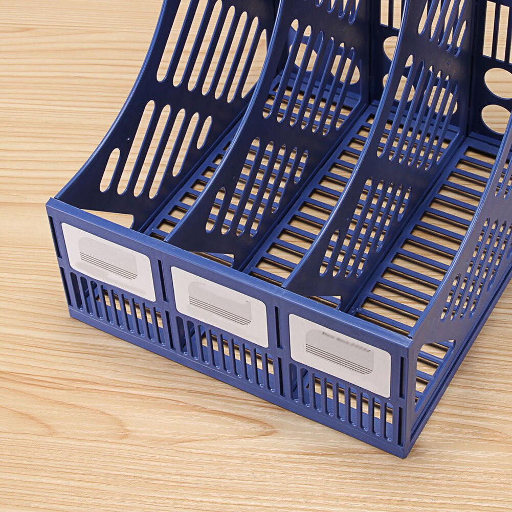 3 Sections Magazine File Stand Holder Home Office Document Storage Desk Organizer