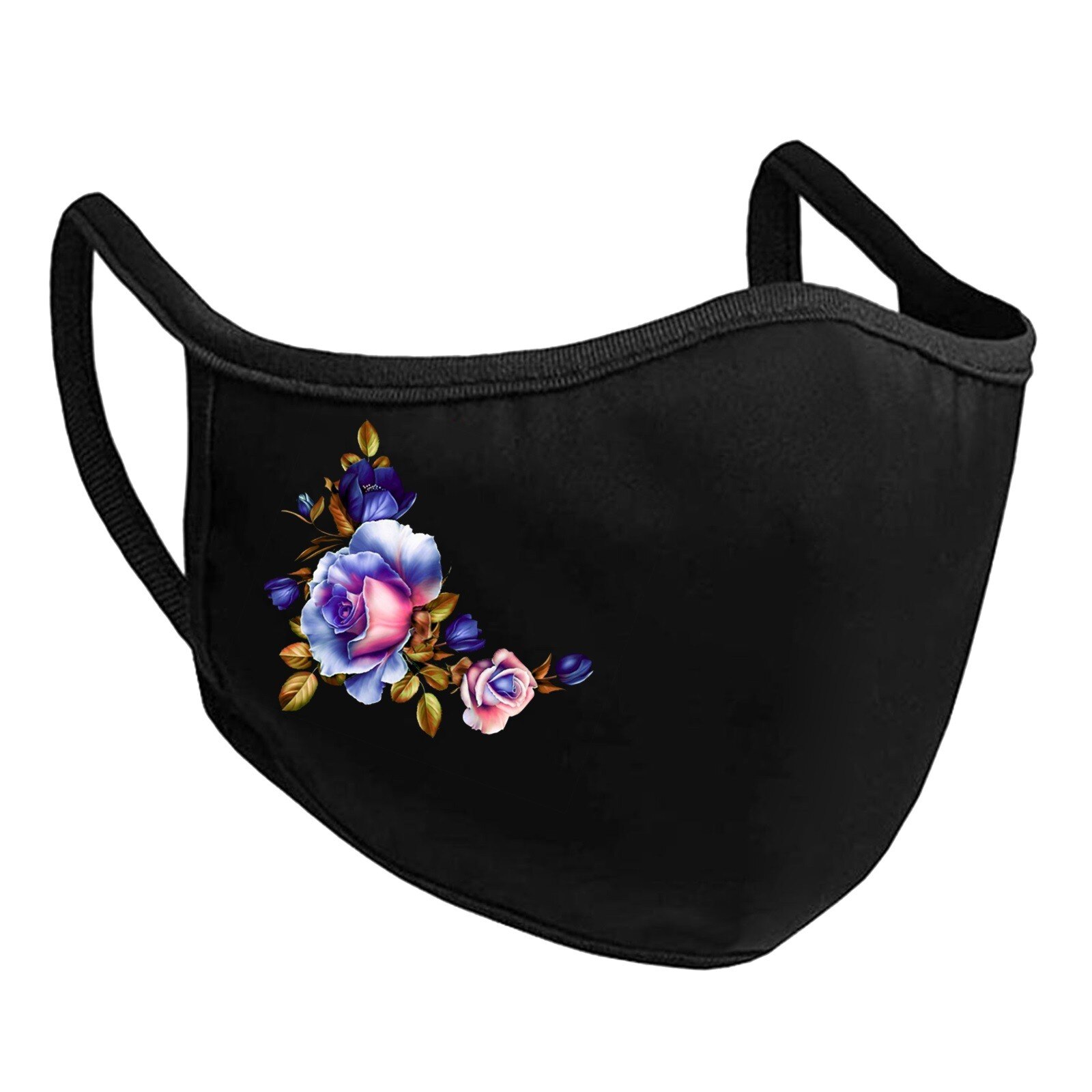 Plus Size Adult Black Ski Fasemask Flower Printed Fabric Reusable Breathable Cotton Mascarillas Bandana