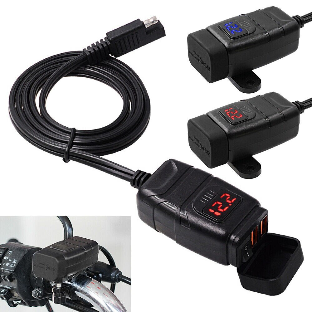 USB Quick Charger QC 3.0 Vehicle-mounted Digital Voltmeter Adapter Charger Waterproof USB DC 12V Motorcycle Voltmeter Power