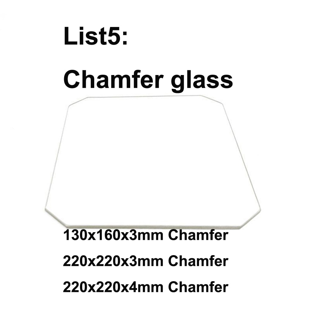 130mm x 160mm x 3mm / 220mm x 220mm x 3mm / 220mm x 220mm x 4mm Chamfer Borosilicate Glass Build Plate for 3D Printer (List 5)