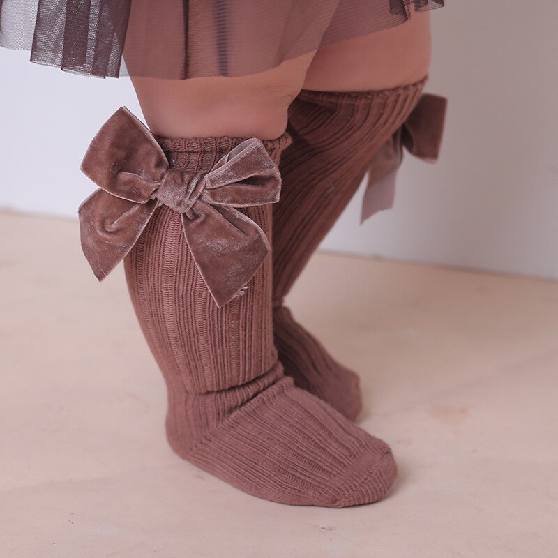 freundlicher Spanisch Socken für Frühling Herbst groß Bowknot Wolle Baby Socken Reine Ebene Farbe Mitte-zu-hohe kleinkind Mädchen Socken