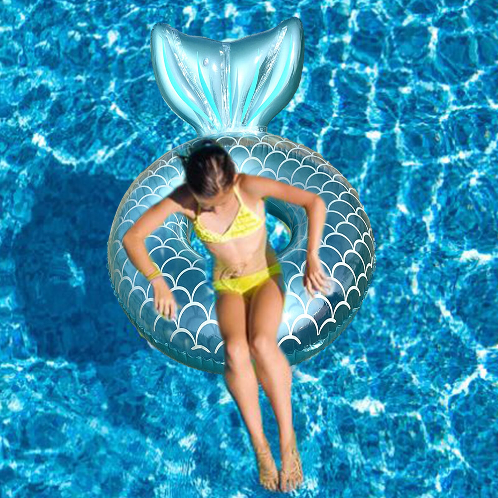 Cute Inflatable Mermaid Tail Swimming Ring Outdoor Floating Funny Water Toys Summer Unique Swim Pink Blue 2 Colors