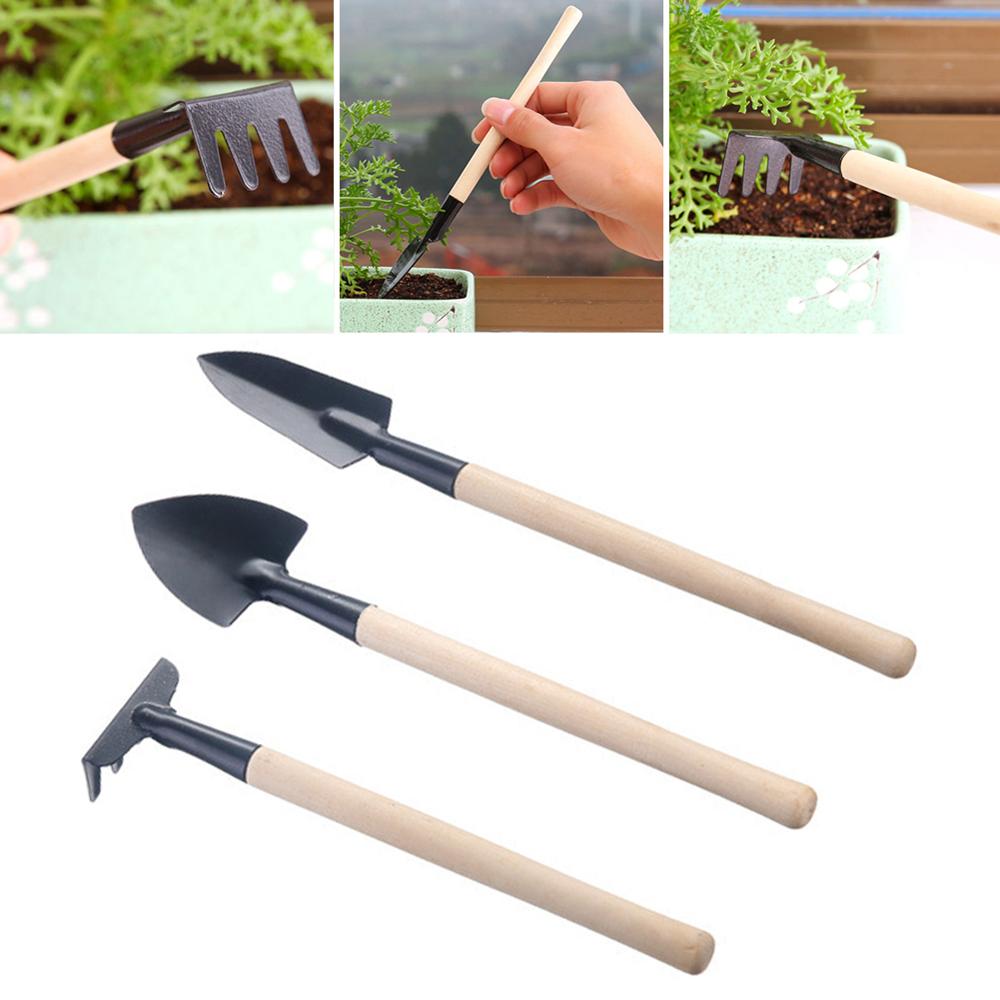 3 Pcs/set Home Spade Shovel Harrow Flowerpot Tools Potted Plants Maintenance Wooden Handle Plant Soil Shovels Gardening Tools