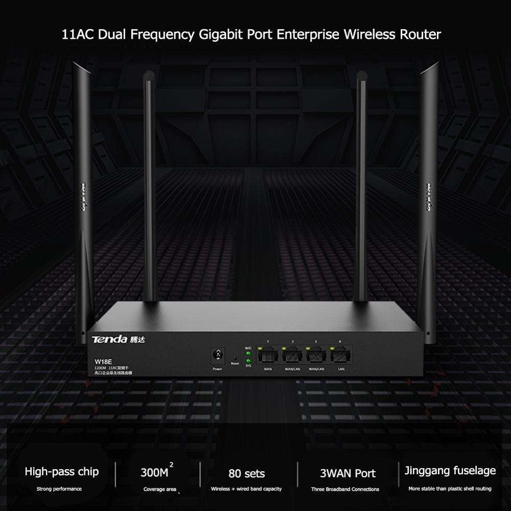 Tenda W18E 2.45 + 5Ghz Dual-Band Draadloze Router 1200M Wifi Signaal Repeater 4 Gigabit Bedrade Poort 120m ² Dekking