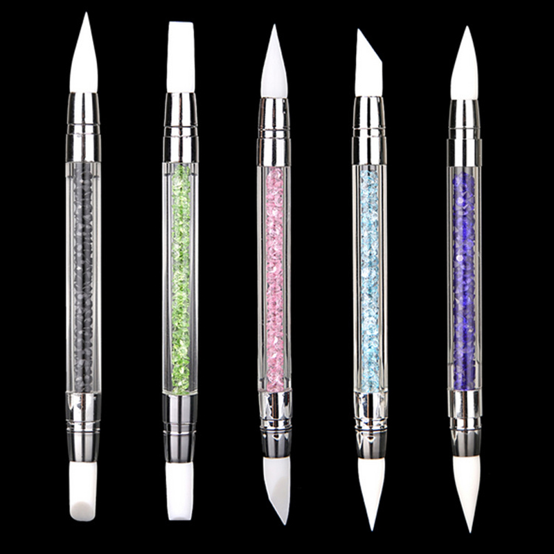 Pincel de silicona suave para decoración de uñas, pluma de pintura de goma de doble cabeza con taladro, para tallado hueco, 1 ud.