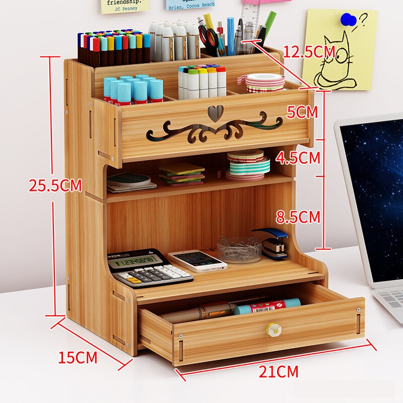 Home Office Supply Desktop Storage Rack Multi-Functional DIY Pen Holder Box Desktop Stationary Wooden Desk Organizer: YELLOW